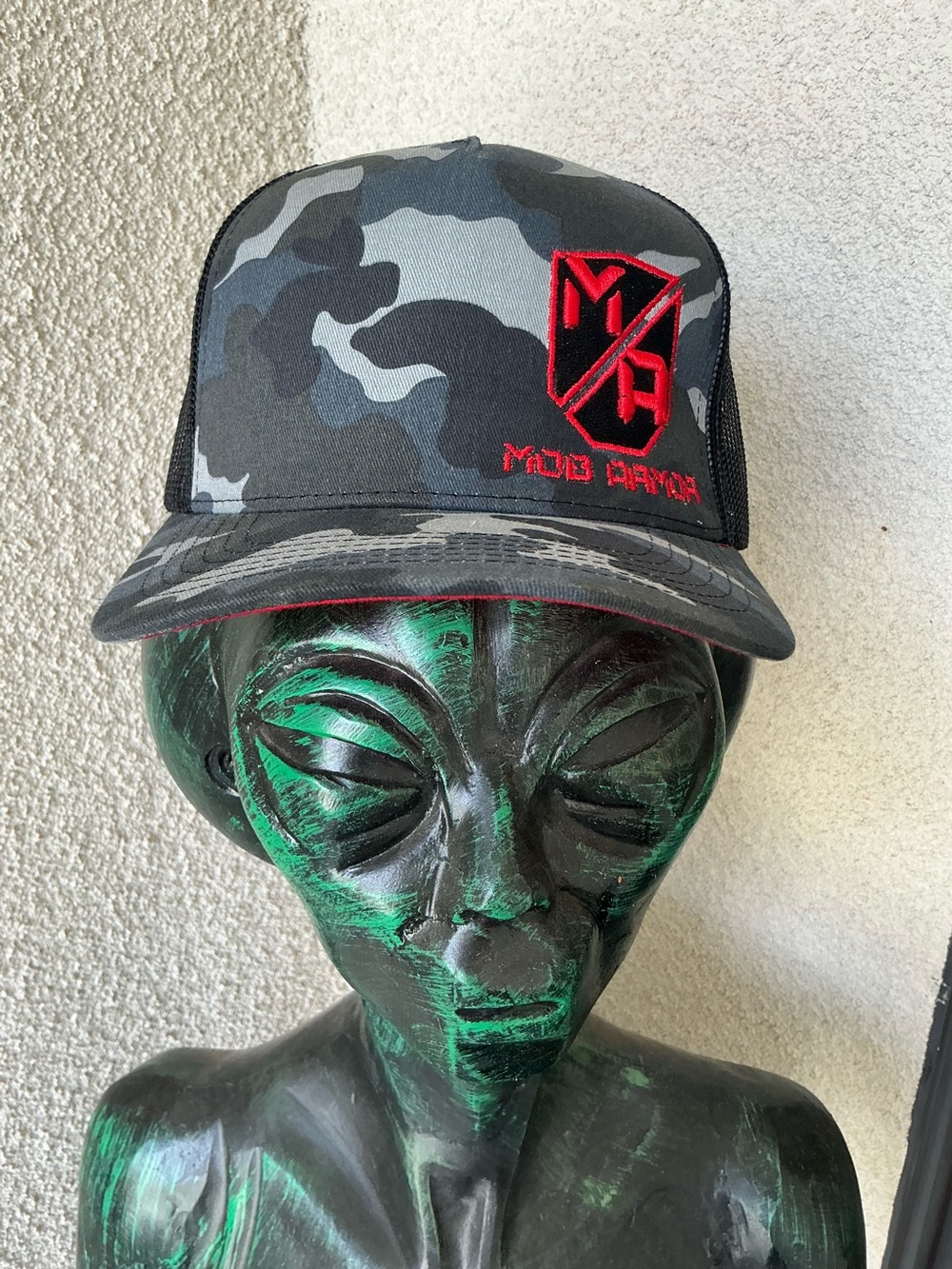 Mob Armor Black & Gray Camo Trucker Hat with Red Logo